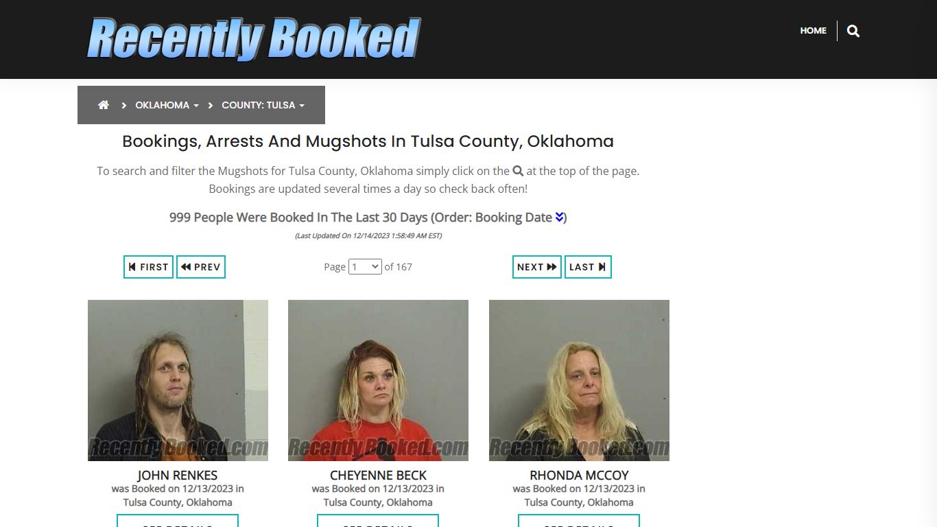 Recent bookings, Arrests, Mugshots in Tulsa County, Oklahoma